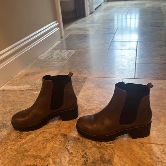 Anthropologie Olive Green Leather Slip On Boots - Picture 2 of 5